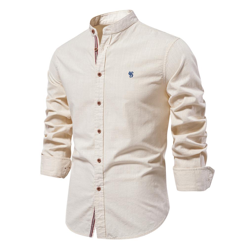 Baumwolle Social Shirt Männer Einfarbig Langarm Shirt Männer Frühling Stand Casual Herren Shirts