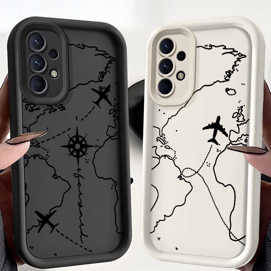 Мягкий чехол для телефона с рисунком маршрута самолета для Samsung Galaxy A12 A13 A71 A72 A73 A35 A36 A15 A16 A26 A32 A53 A54 A33 A34 A22 A23 A51