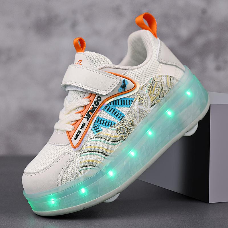 TUINANLE Четырехколесные роликовые туфли для мальчиков и девочек, прогулочная обувь, которая может ходить, скользить и уменьшаться, мигающие огни для школьников