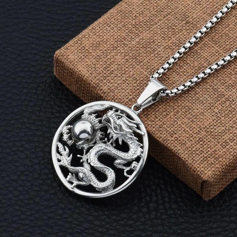 Retro Ethnic Chinese Zodiac Dragon Pendant Gold Color Necklace Men and Women Punk Style Jewelry Gift