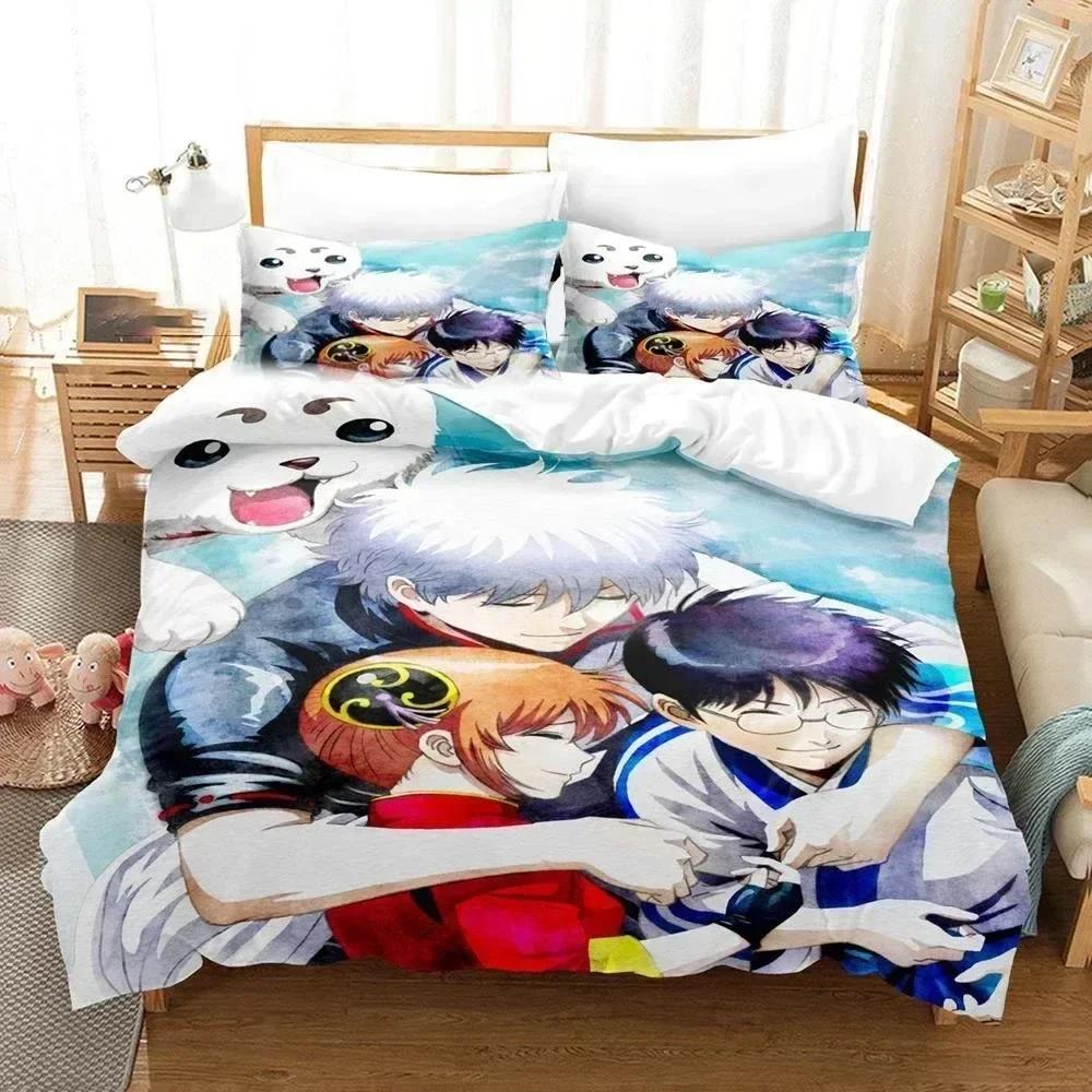 3D Постельное белье Gintama Аниме Гинтоки Саката Постельное белье с принтом с наволочкой Пододеяльник Мягкое Королевский размер Кинг-сайз Постельные принадлежности для дома