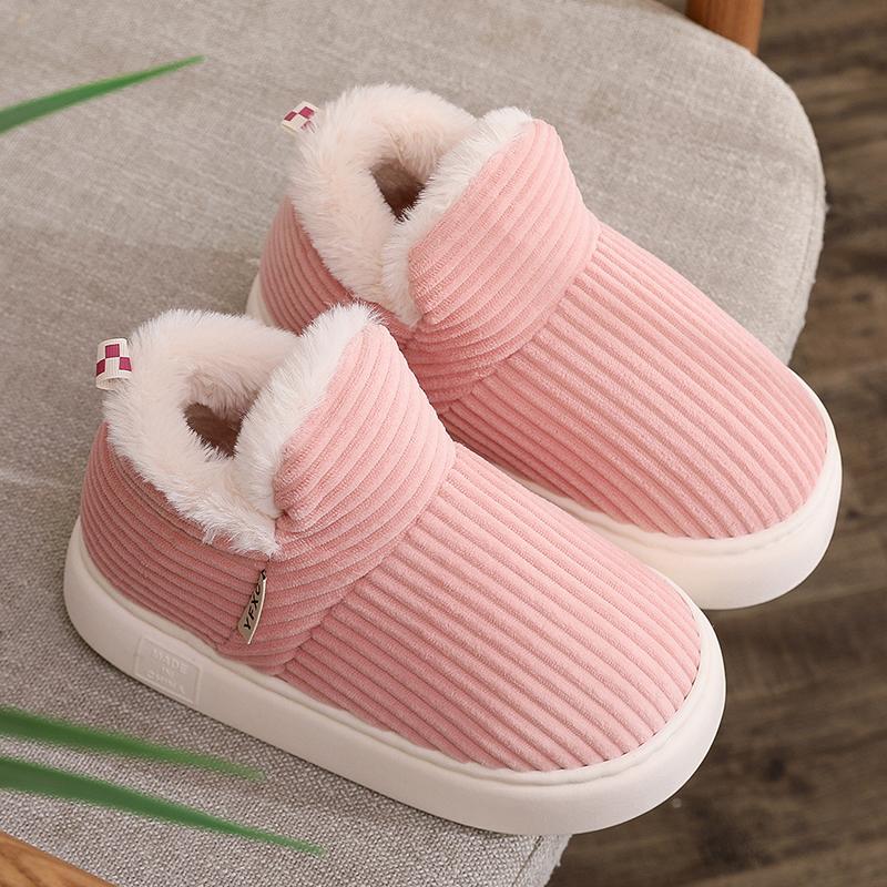 Fashion Winter Indoor Corduroy Cotton Slippers for Women Solid Color Platform Plush Slides Woman Non Slip Warm Cotton Shoes Female