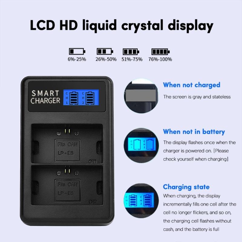 Двухканальное USB-зарядное устройство для аккумуляторов LP-E6 LPE6 LP E6 с ЖК-экраном для EOS 5D Mark II, EOS 5D Mark III, EOS 5D Mark2