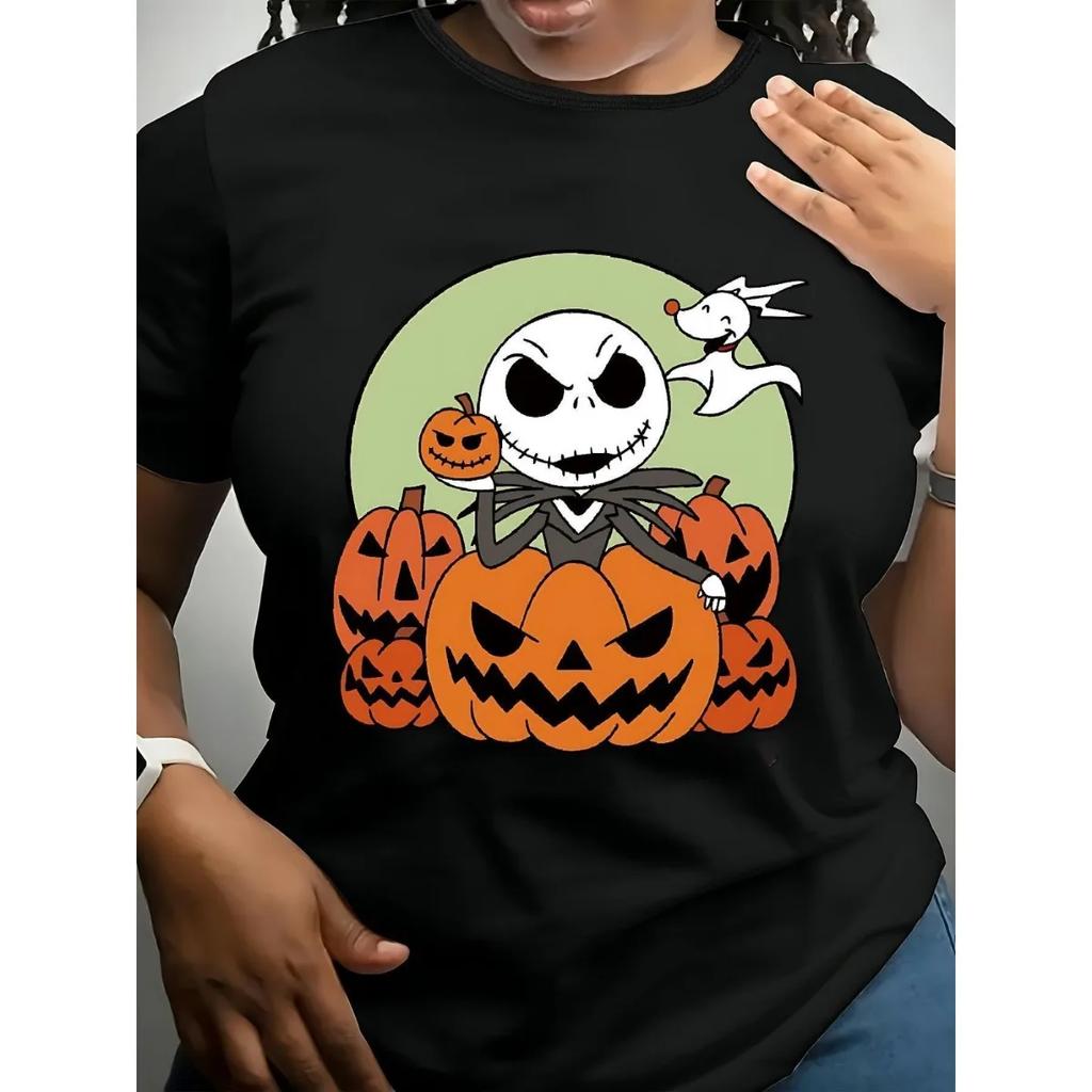 Womens Casual Short Sleeved Tshirt with Printed Pattern Fun Design Humorous Style Daily Wear Halloween Top Women Clothing