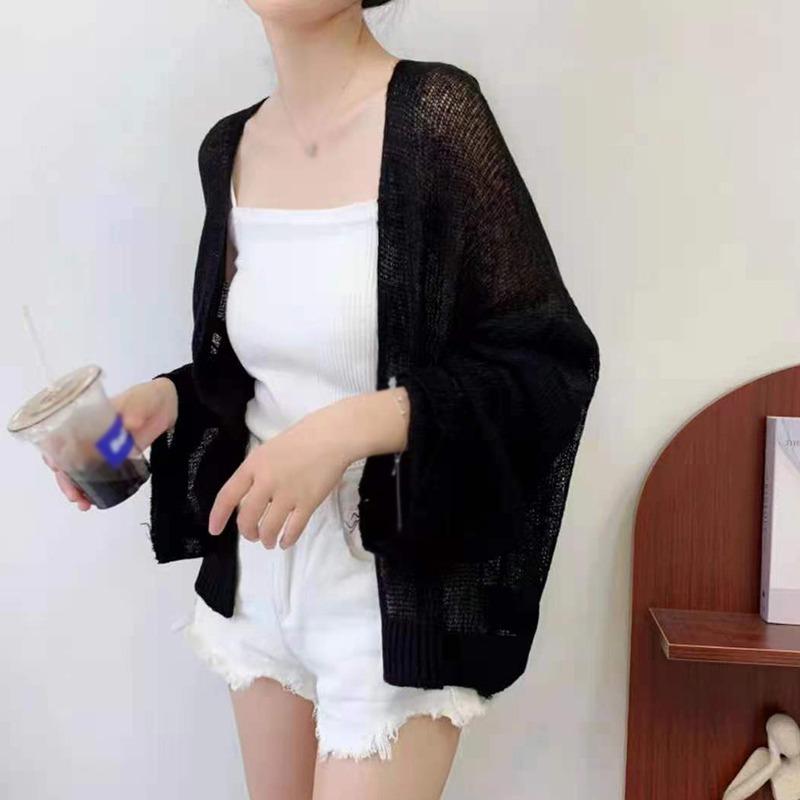 Женский кардиган, ленивый, свободный, повседневный, летний, вязаный, однотонный