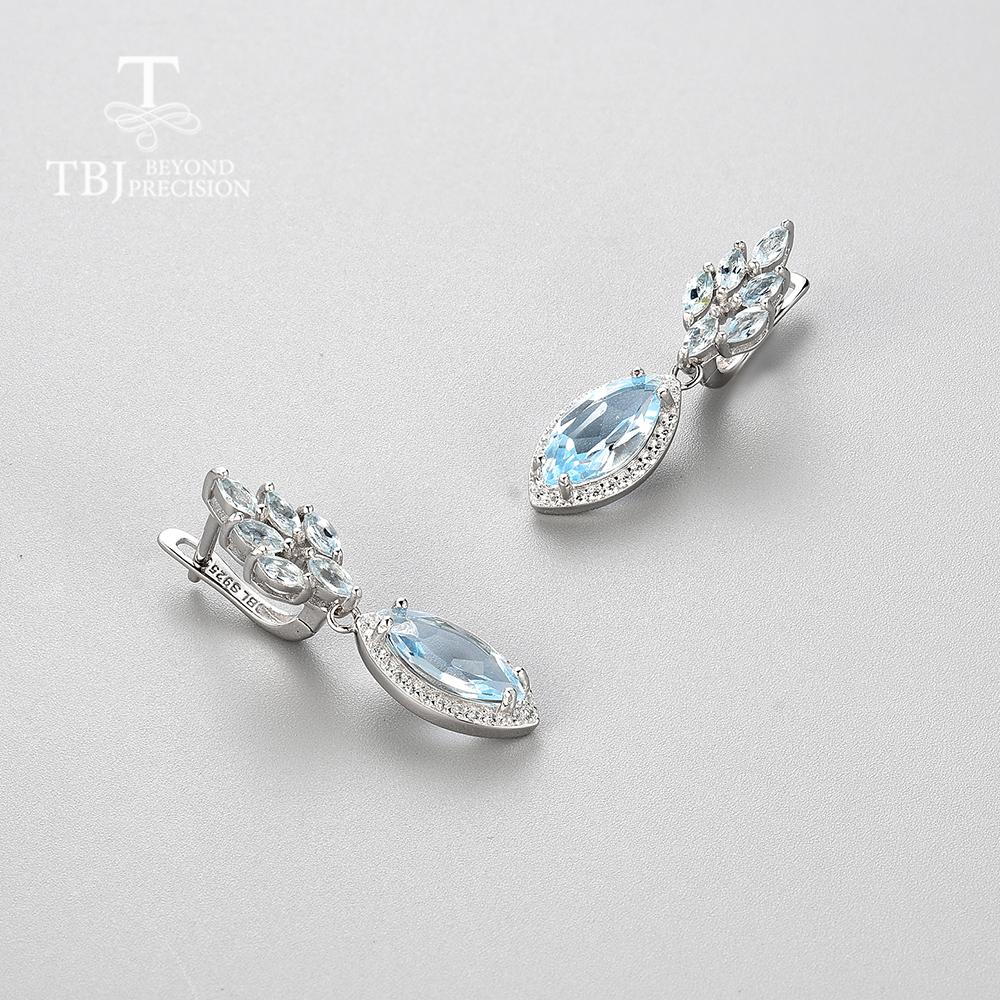 Новинка 2022 года, серьги с застежкой из натурального бразильского небесно-голубого топаза, висячие серьги из натурального драгоценного камня, изысканные украшения для женщин, серебро 925 пробы