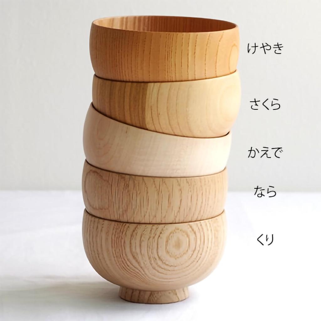 Shirasagi Mokkou Shirasagi M Wooden Soup Bowls, Cherry Wood, Set of 2