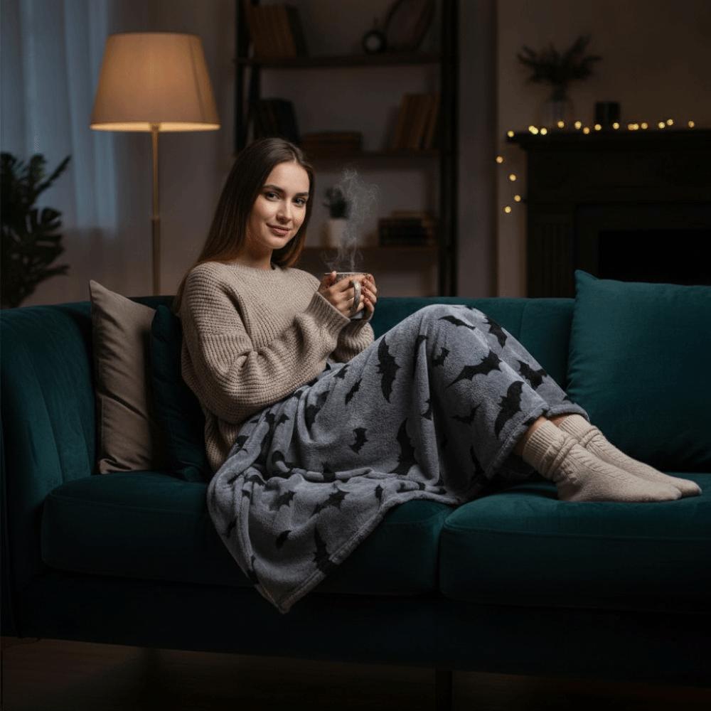 Bat Ghost Print Halloween Flannel Blanket Soft Sofa Throw Blanket Sleeping Blanket All Season