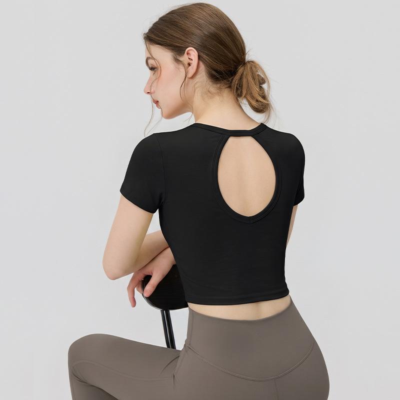 Summer new yoga short-sleeved women's back hollow round neck Pilates fitness clothes sports running yoga top women