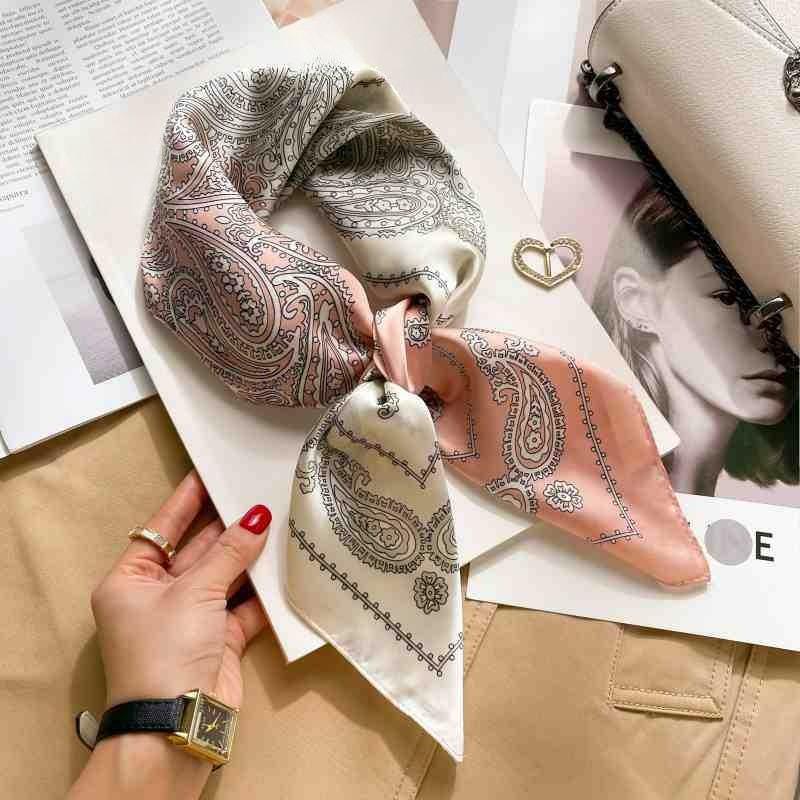 70cm Colorful Print Silk Scarf Women Fashion Kerchief Soft Satin Hairband Hands Bag Ribbon Foulard Hijab Neckerchief Headband