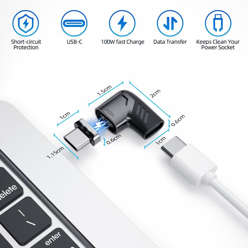 FONKEN Magnetic Cable Adapter 100W USB Type C Cable Converter for Ipad Pro Macbook 2019 2018 Magnet Adapter Cable Connector Bent