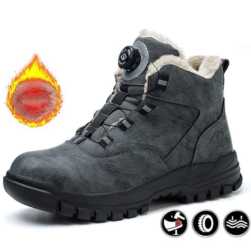 Men Winter Boots Work Safety Shoes Rotating Buttons Men Boots Steel Toe Cap Indestructible Shoes Puncture-Proof Industrial Shoes