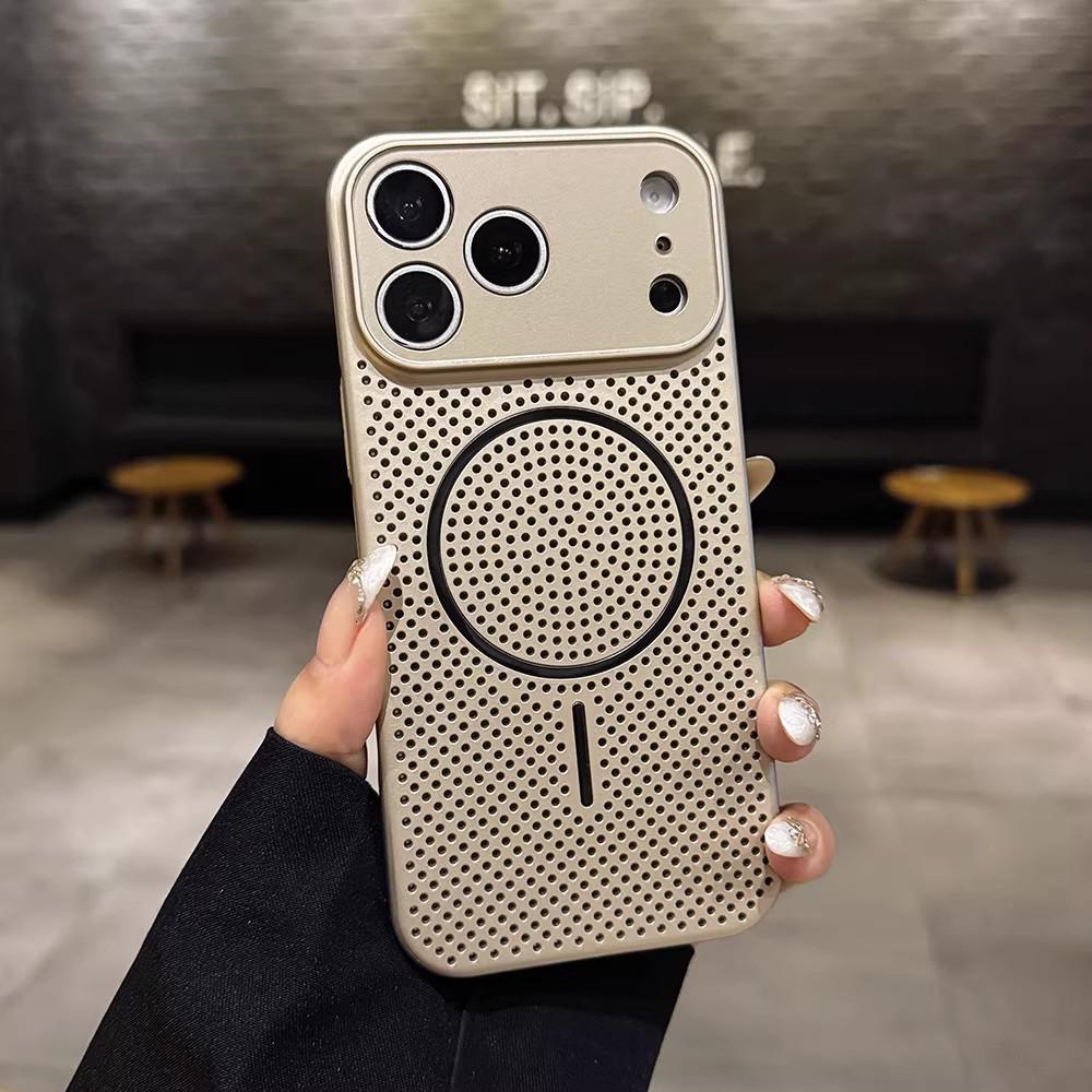 Чехол для iPhone 17 Pro Max, ледяной алюминий, магнитная сетка, с вентиляцией, теплоотводом и защитой от падений