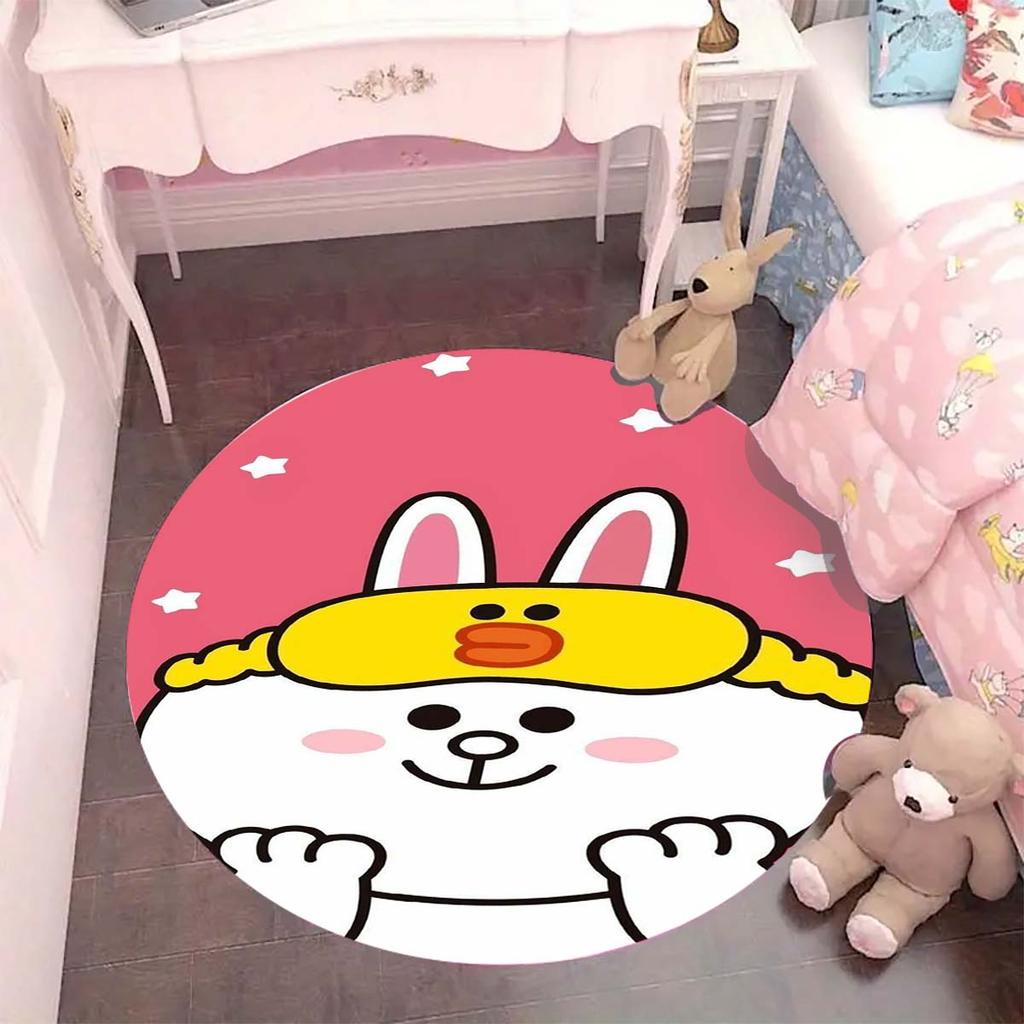 Line Friends Brown Sally Round Rug Cute Cartoon Pattern Circular Carpet Soft Anti-Slip Mat for Kids Room Playroom