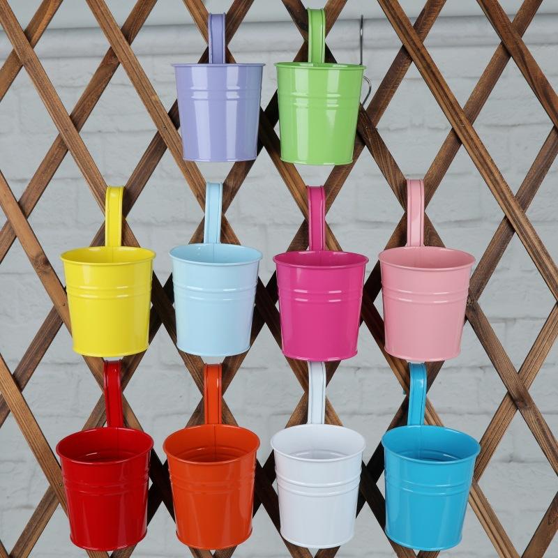 Set of 10, Colorful, Iron Hanging Pots, Home Decoration, Balcony Hanging Flower Pots, Hanging, Creative, European Style Countryside with Green Plants