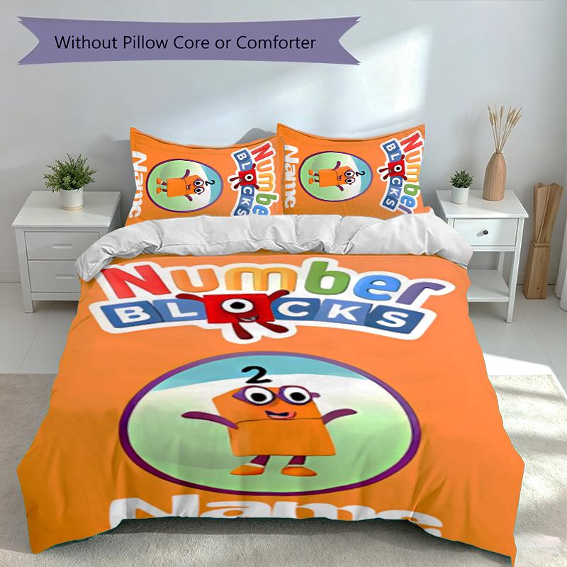 3pcs Custom Name Numberblocks Bedding Set,Includes 1 Duvet Cover and 2 Pillowcases,All-season Bedroom Decor