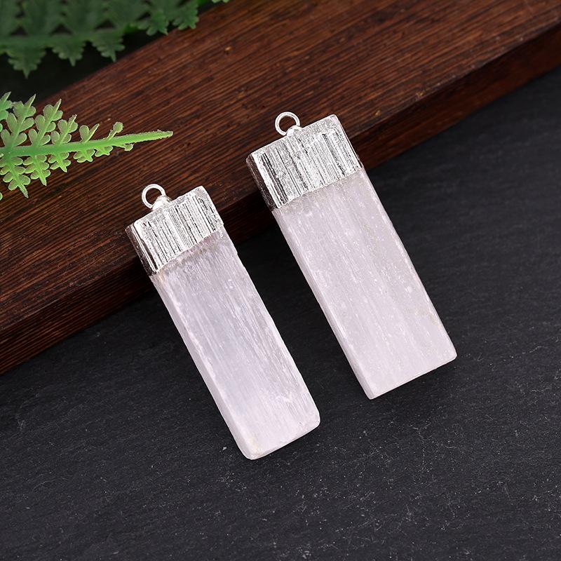 Натуральный неправильной формы квадратный гипсовый кристалл камень кулон ожерелье DIY ювелирные изделия