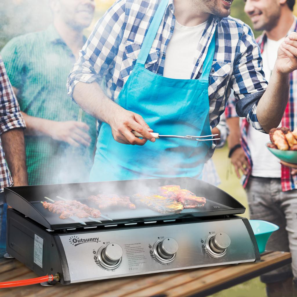 Gas Plancha Barbecue Grill with 3 Stainless Steel Burner, 9kW
