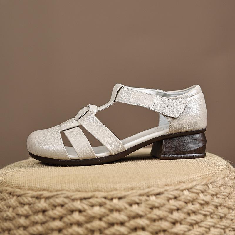 Fashion GKTINOO Genuine Leather Breathable Soft Low Heels Sandals Summer Women Shoes Woman Casual Solid Buckle Strap Ladies Sandals