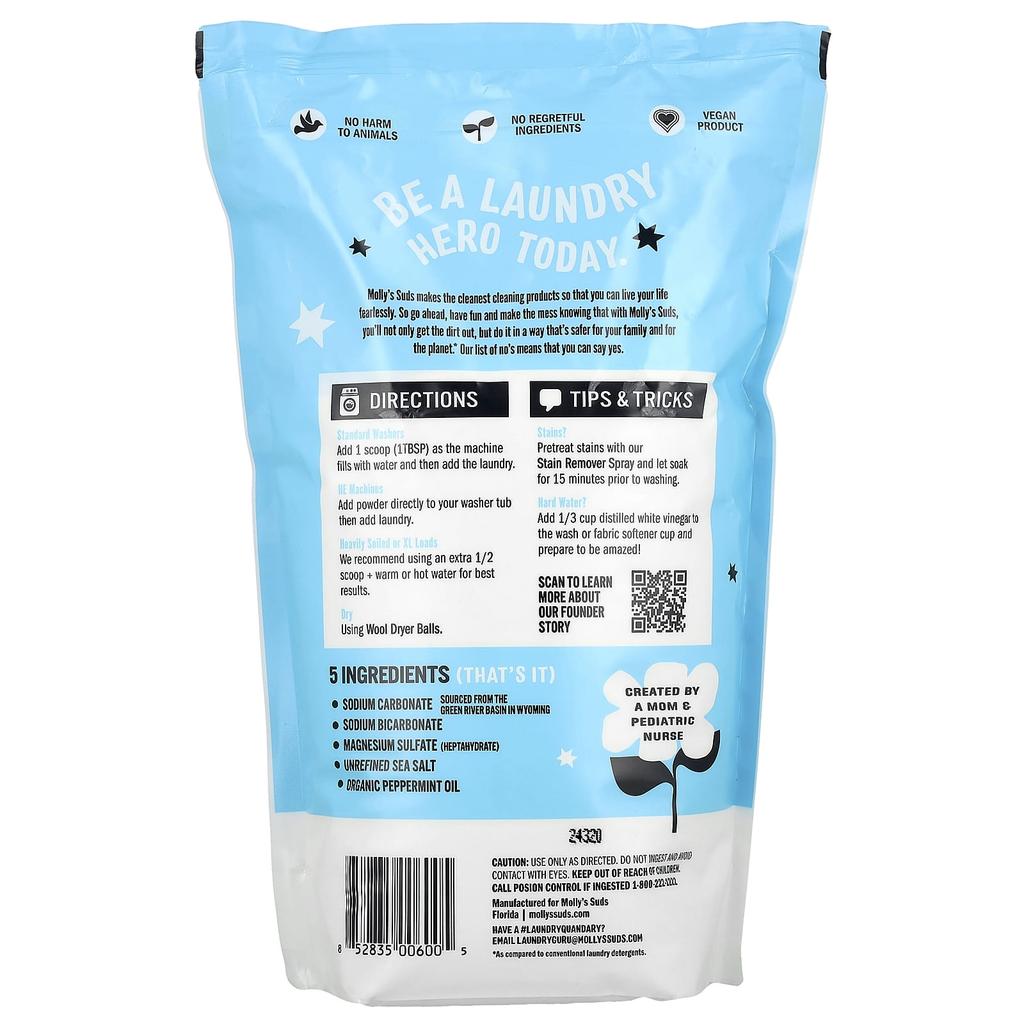Molly's Suds Стиральный порошок, Мята перечная, 2,23 кг(79 унций)