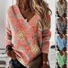 Women's Large Size Loose v-Neck Printed Top Sweatshirt