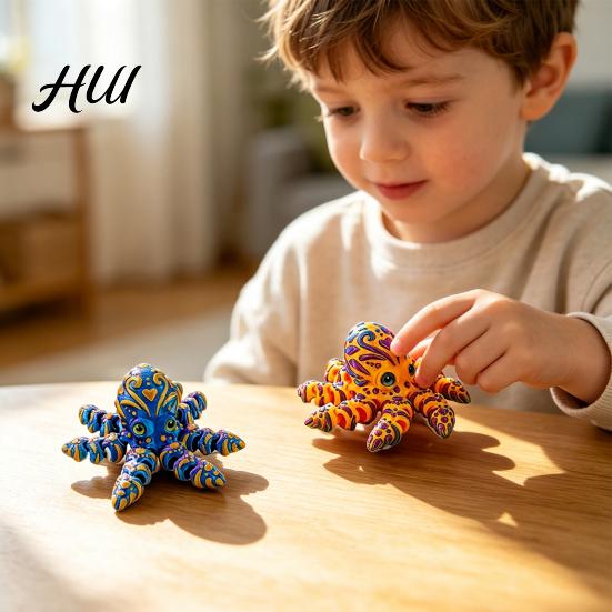 3D Printed Ocean Animal Toy Articulated Octopus Figurine, Movable Joints Fidget Toy, PLA Figure Flexible for Home Office Desk Decoration Figurine