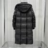Black diamond long goose down jacket for men and women, new thickened knee goose down removable cap for couples