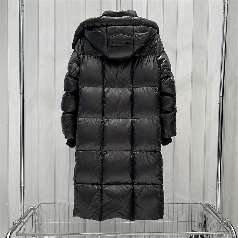 Black diamond long goose down jacket for men and women, new thickened knee goose down removable cap for couples