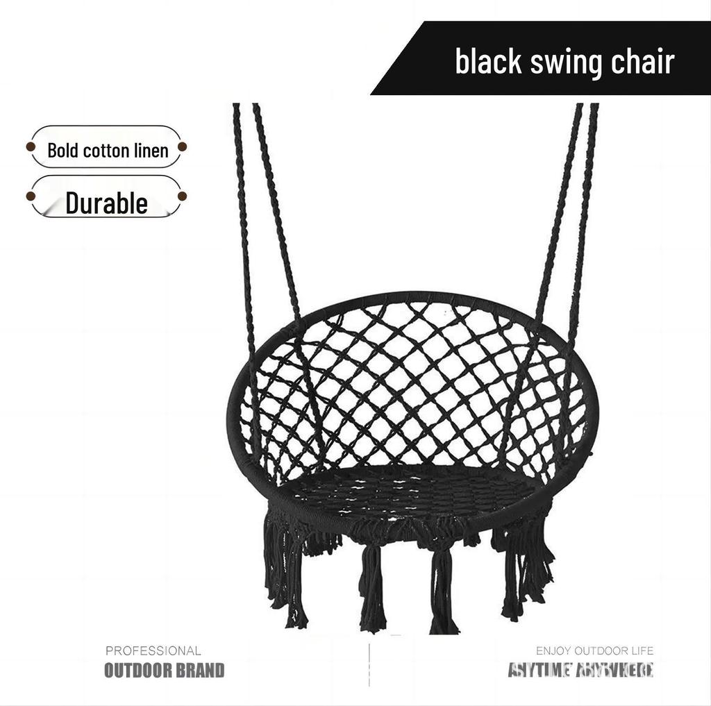 Nordic Style Cotton Rope Hanging Chair with Tassels - Indoor/Outdoor Swing Lounge