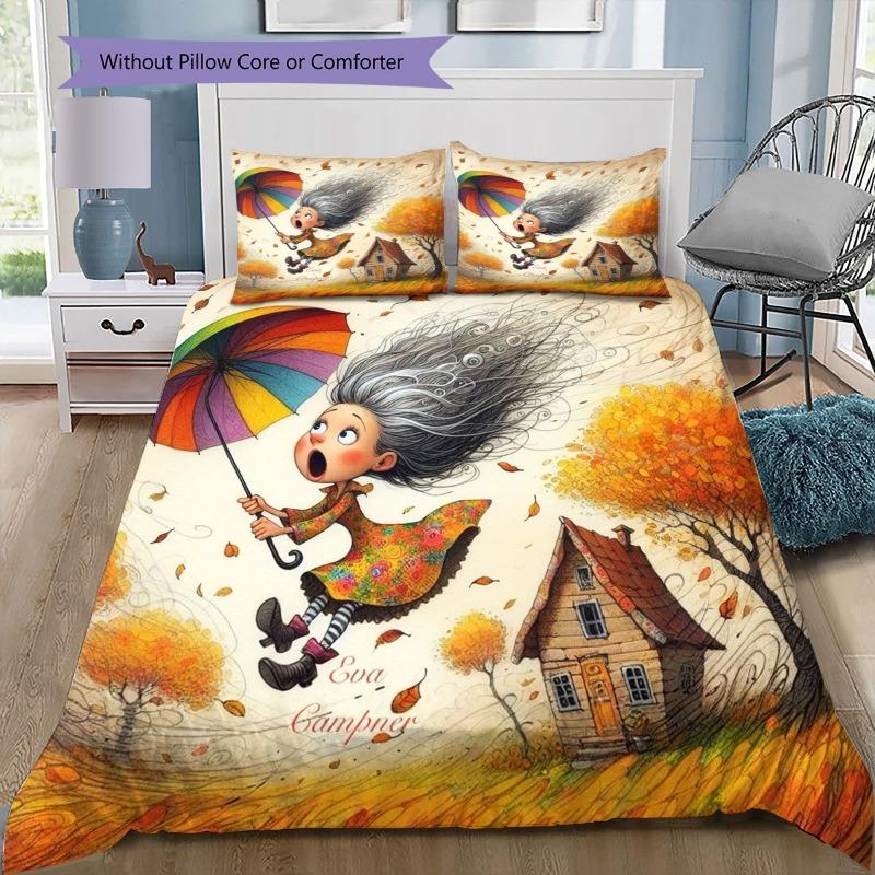 Pippi Longstocking Bedding Set 3 Pieces Duvet Cover and Pillowcases, Kids Bedroom Decor Soft Bed Linen, No Comforter