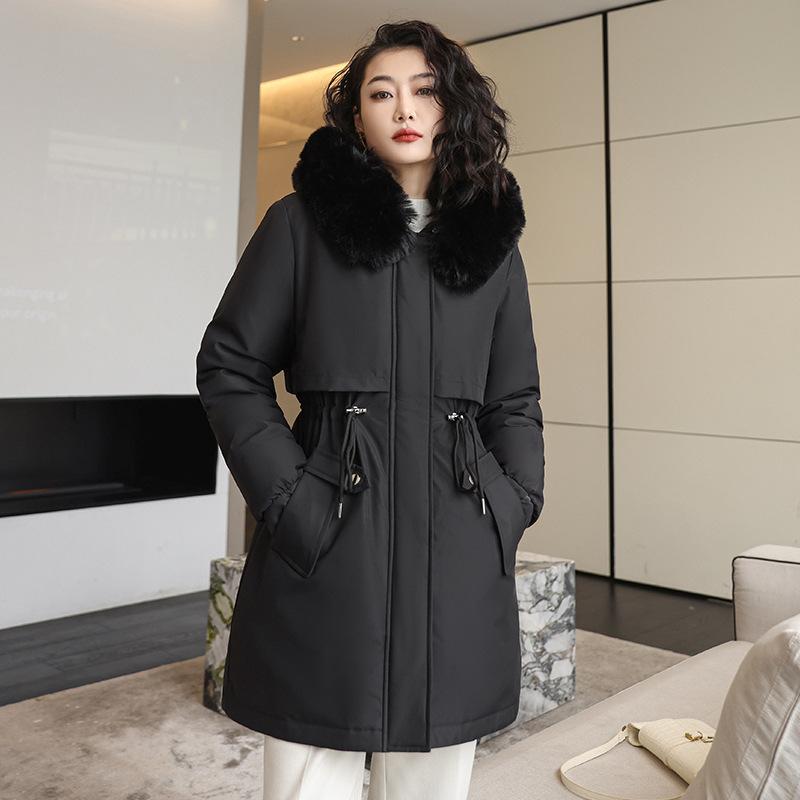Coat for Women Cotton Jacket Female Winter Thickened Warm Long Jacket Casual Plush Coat Women Warm Loose Large Fur Collar Coat Jacket