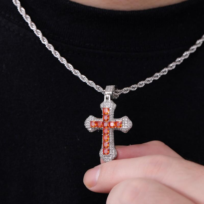 Stainless Steel Cross Pendant Necklace Men Women Hip Hop Style Full Zircon Crystal Chain Jewelry