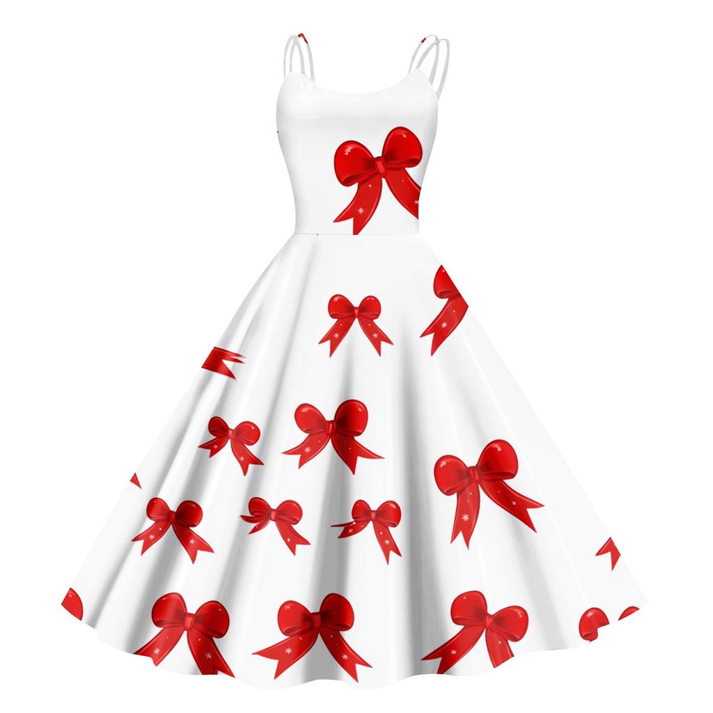 Женские рождественские подарки, напечатанная шапка Санты, сексуальное платье с открытыми плечами в стиле панк-винтаж