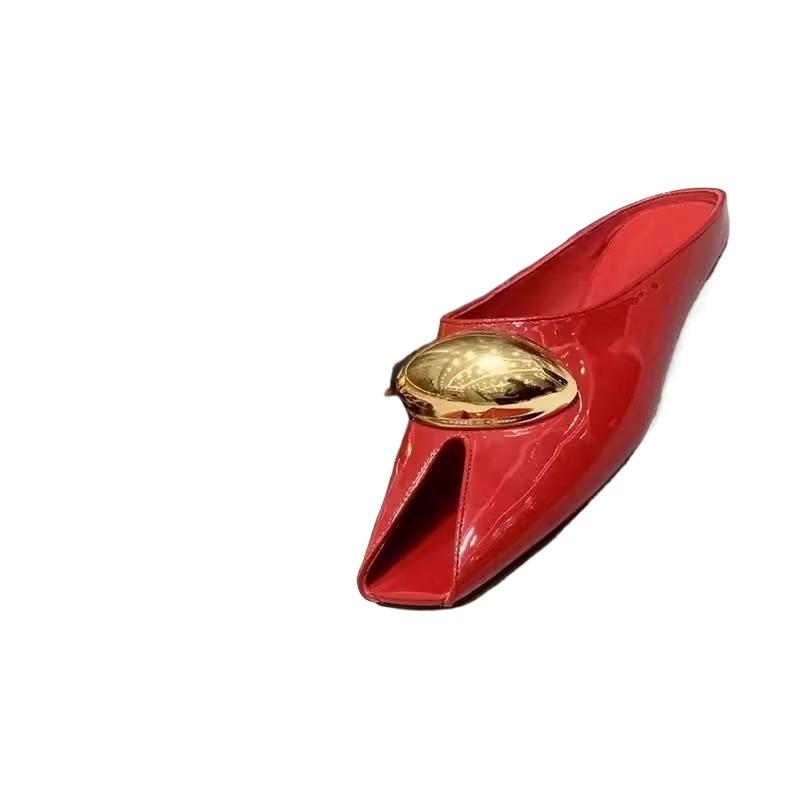 Fashion 2025 Summer Peep Toe Women's Modern Slippers Fashion Square Toe Low Heel Metal Decoration Sandals Outdoor Dress Daily Slippers