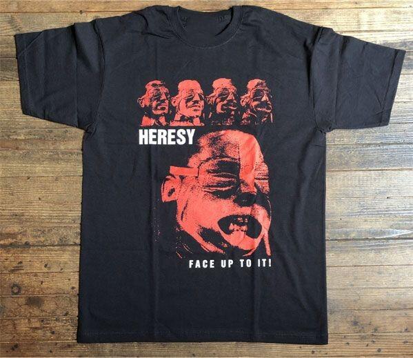 Винтаж Группа Heresy FACE UP TO IT Тяжелый Хлопок Черный S5XL Унисекс Футболка