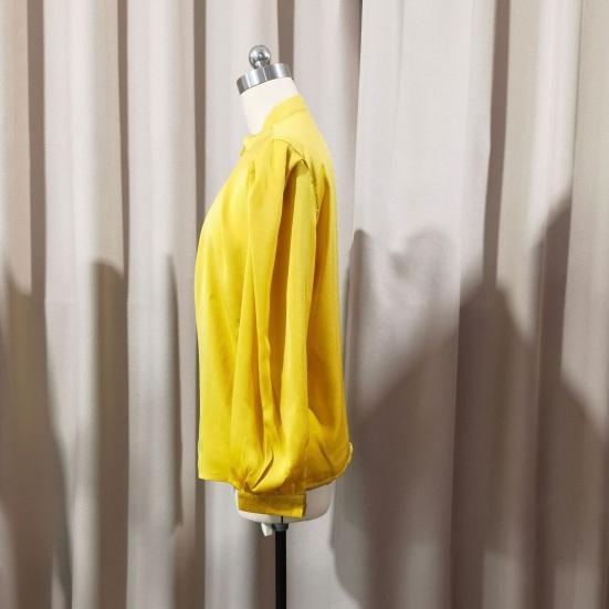 Женская рубашка с воротником-стойкой, пышными длинными рукавами, планкой на пуговицах, топ, однотонная, свободная