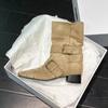Новый модный дизайн хаки замша кожа пряжка ремешок острый носок сапоги босс панк стиль готика квадратный каблук женская обувь