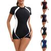 Women's Short-sleeved Zipper Flat Corner One-piece Swimsuit Women's Three-point Pant With Breast Cushion Swimsuit
