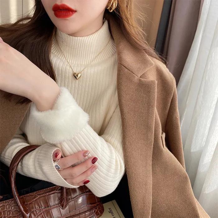 Women's Fleece-Lined Thick Sweater for Autumn/Winter, Half-High Collar Plush Base Layer, High-Grade Warm Top.