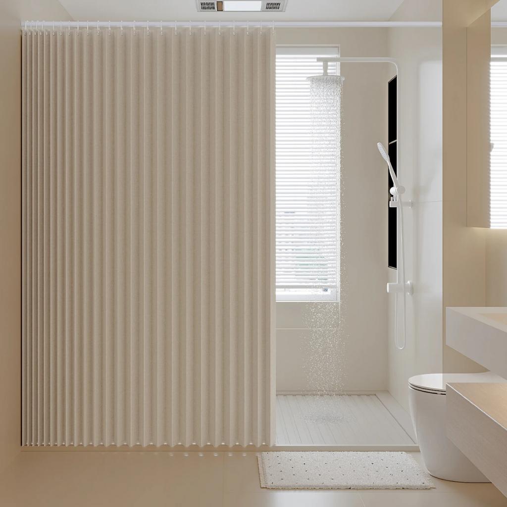 Foldable Waterproof Shower Curtain Bathroom Partition Space Saving Polyester Fabric for Hotel and Home Use Dry Wet Separation Hanging Curtain