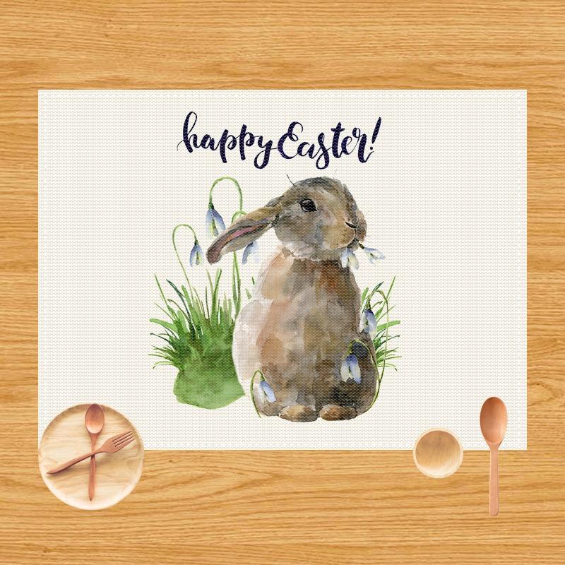 Пасхальные салфетки-подставки с изображением кролика, трансграничные, Amazon, имитация льна, салфетки-подставки с пасхальными яйцами, скатерти для вечеринок и банкетов