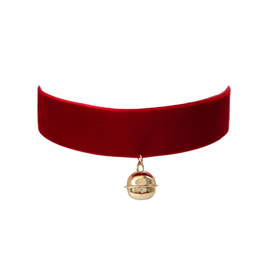 Рождественский бант винного цвета, колокольчик, плюшевое колье-чокер