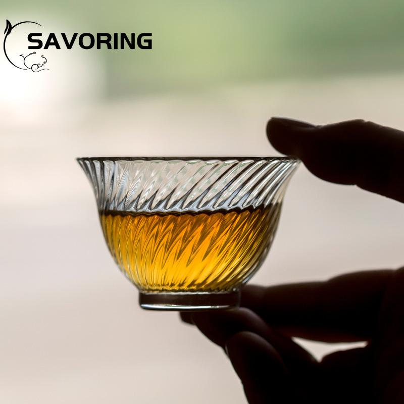 Japanese Heat-resistant Glass Petal Cup Smelling Cup Transparent Vertical Teacup Single Master Cup Small Sake Wine Cup