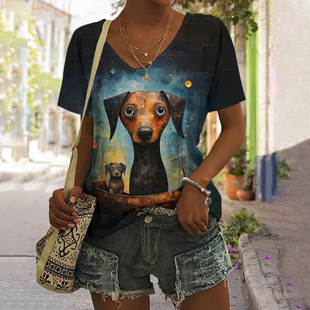 Vintage Animal Women's T-Shirt Top V Neck Shirt