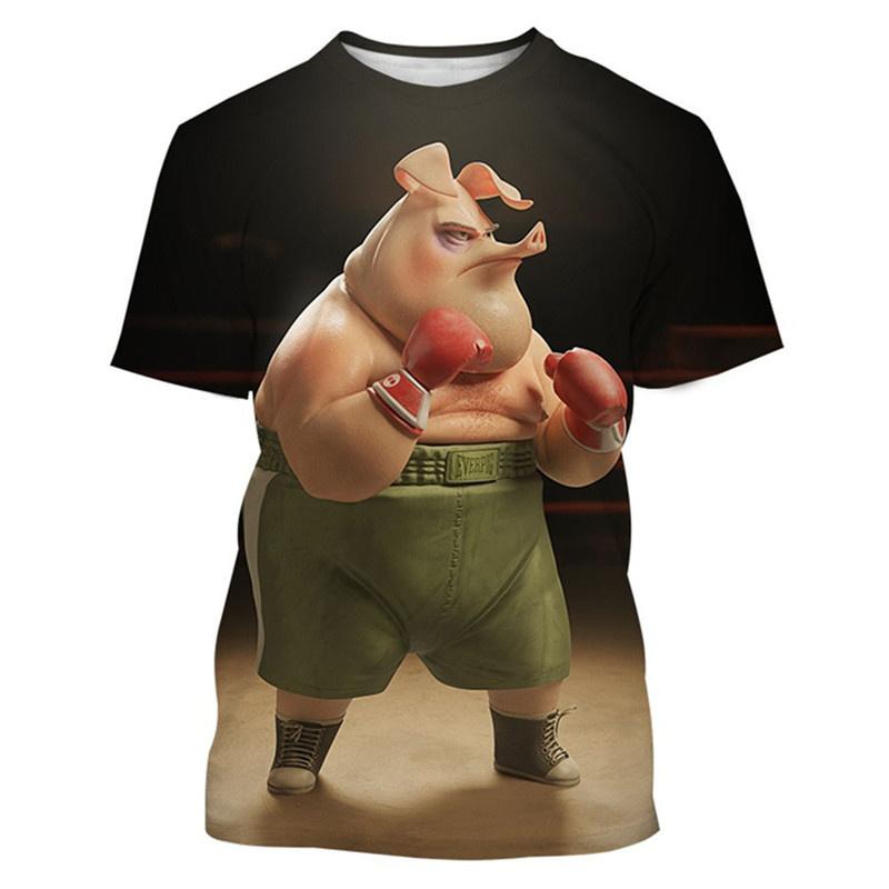 Cute Men and Women Guitar and Pork 3D Printed T-shirt, Imitating Animal Fun Summer Clothing, Round Neck, Short Sleeves, Casual
