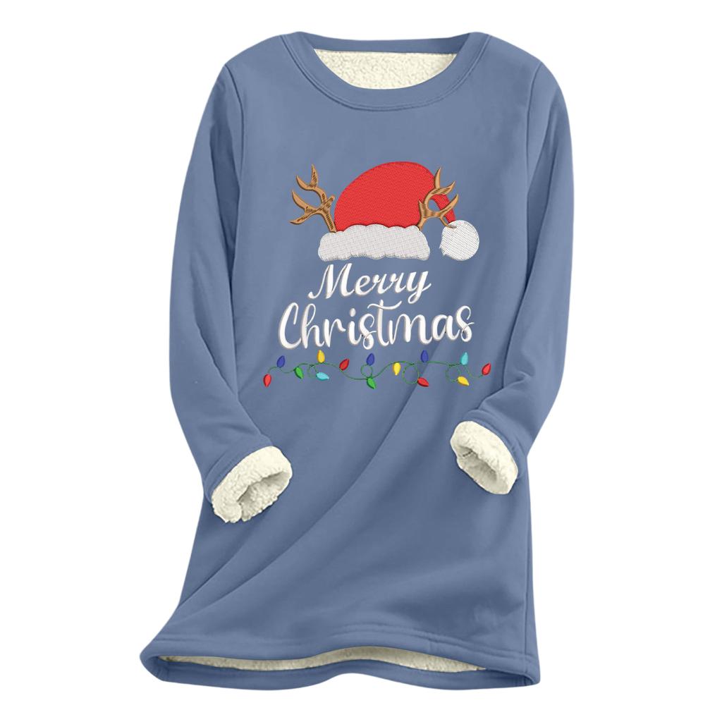 Women's Christmas Print Thick Plush Lambswool Warm Long Top
