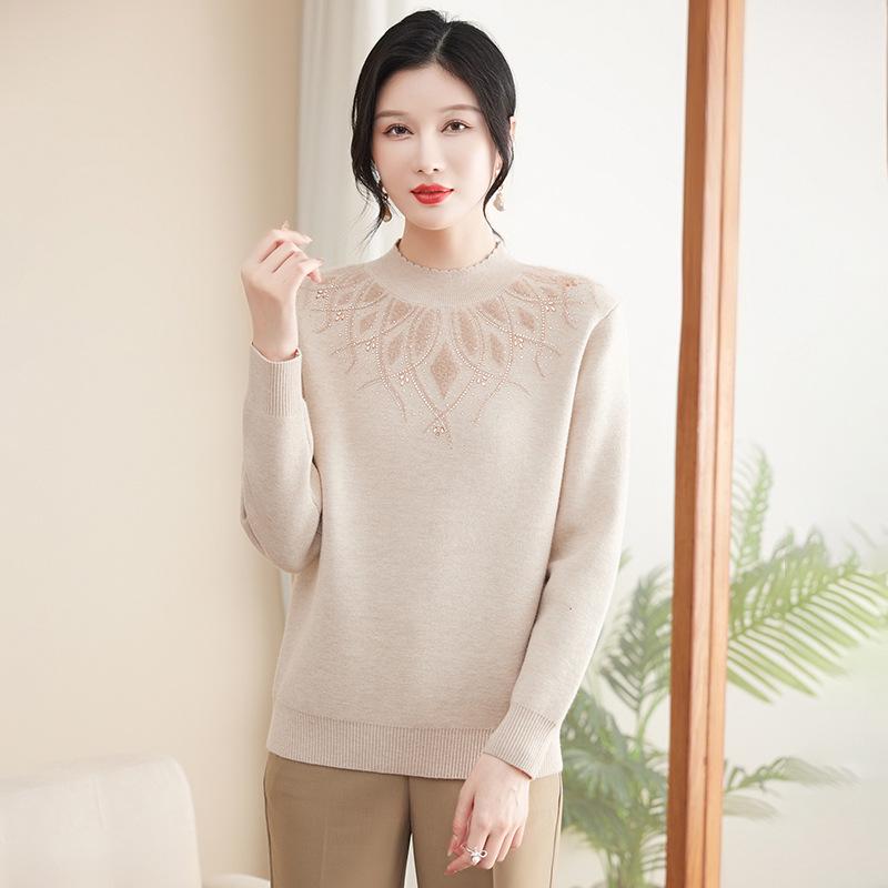 Мамина одежда Флисовый свитер: Осенне-зимний базовый топ с полувысоким воротником для женщин среднего и старшего возраста - Теплое нижнее белье.