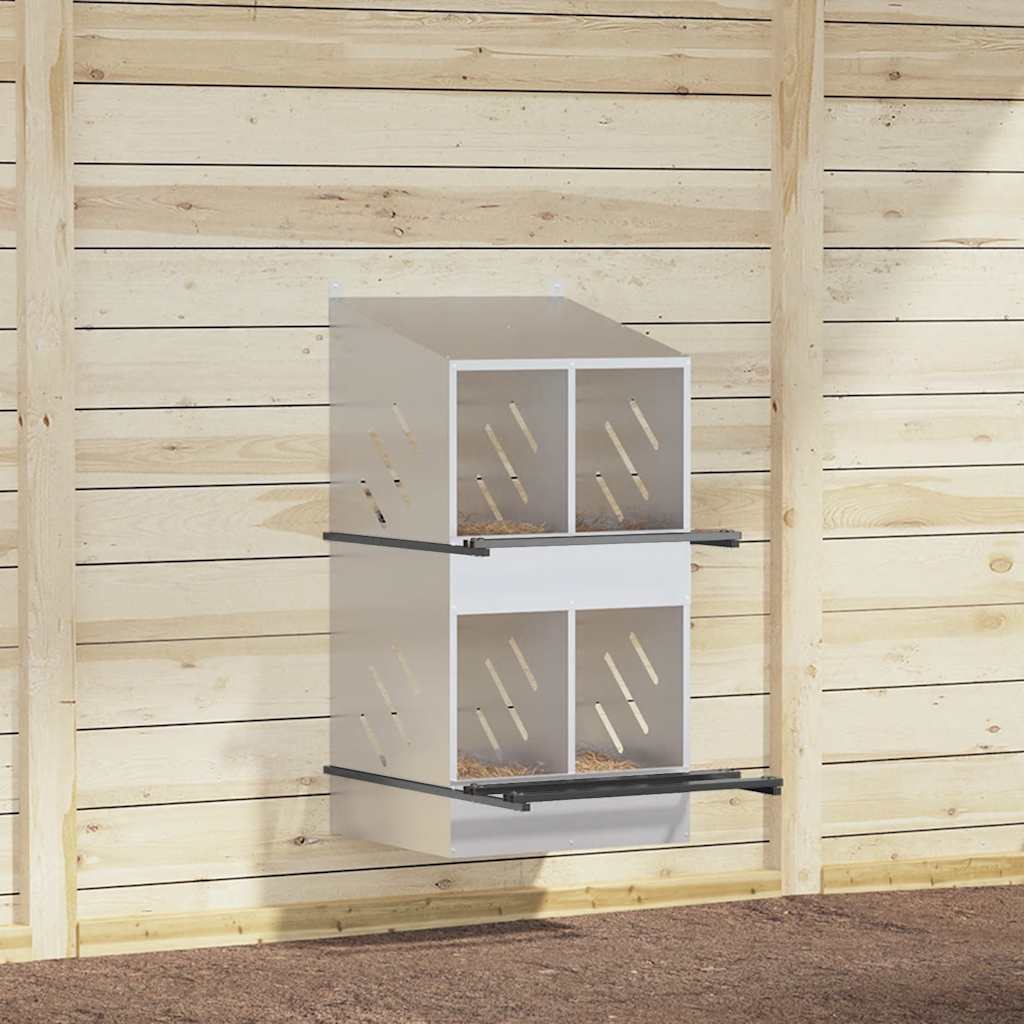 4 Compartment Chicken Nesting Box Galvanized Silver Metal