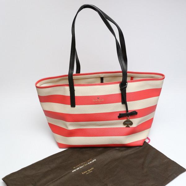 Kate Spade Пограничная морская сумка-тоут Сумка на руку ПВХ Красный x бежевый Б/у