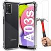 Case - BOOLING - for Samsung Galaxy A03S - Transparent Silicone - Reinforced Protection - 2 Glasses